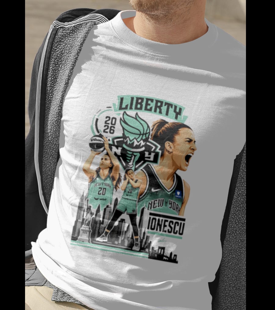 New York Liberty 2026 Sabrina Ionescu 20 Basketball Skyline T-Shirt