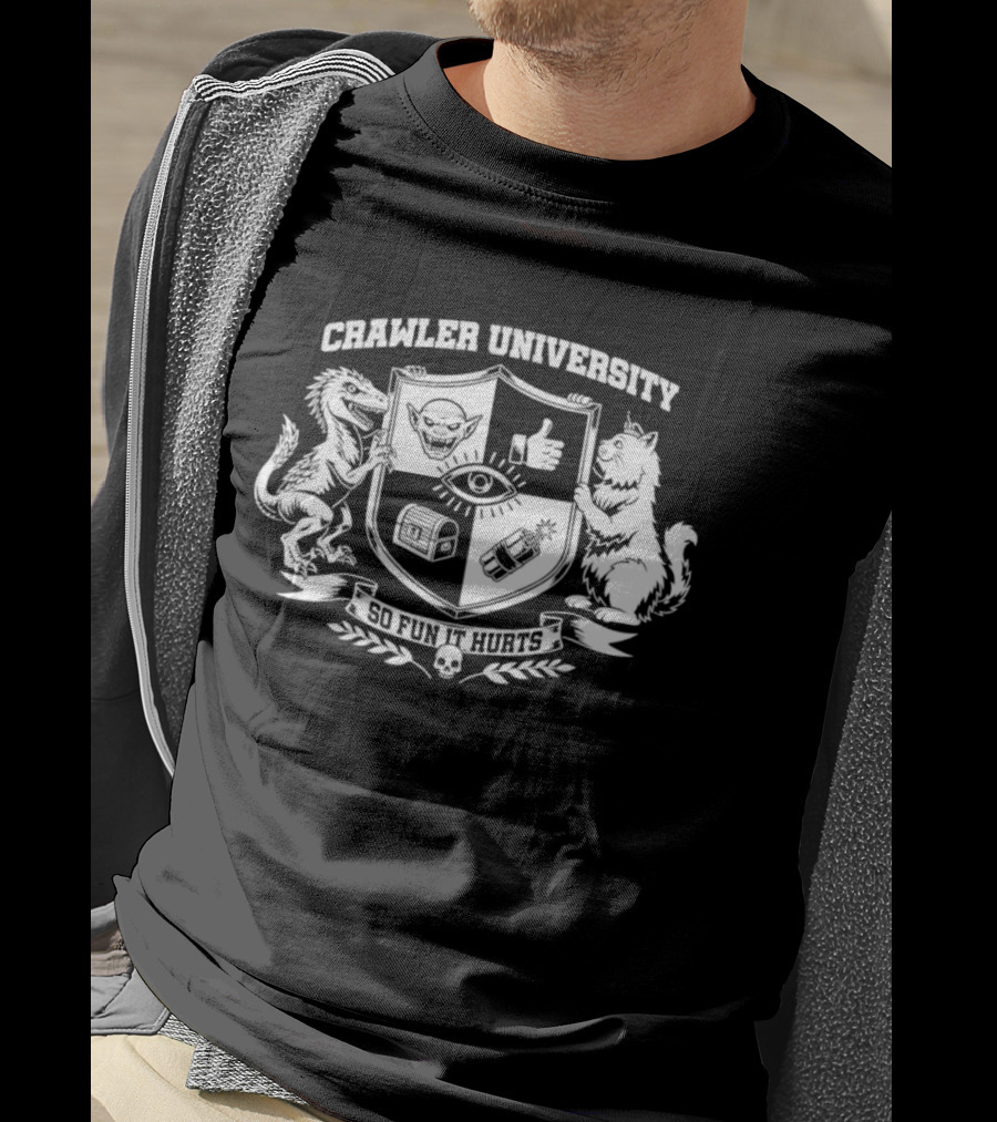 Crawler University Crest So Fun It Hurts Dungeon Crawler Carl Featuring Mongo And Princess Donut 2026 T-Shirt