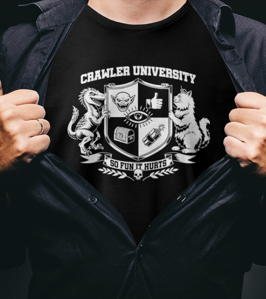 Crawler University Crest So Fun It Hurts Dungeon Crawler Carl Featuring Mongo And Princess Donut 2026 T-Shirt