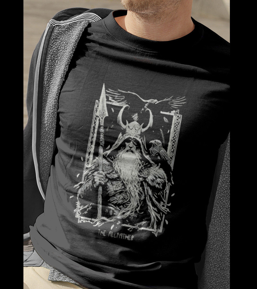 The Allfather Viking Norse Mythology Odin Ravens Spear Nordic Warrior Helm T-Shirt