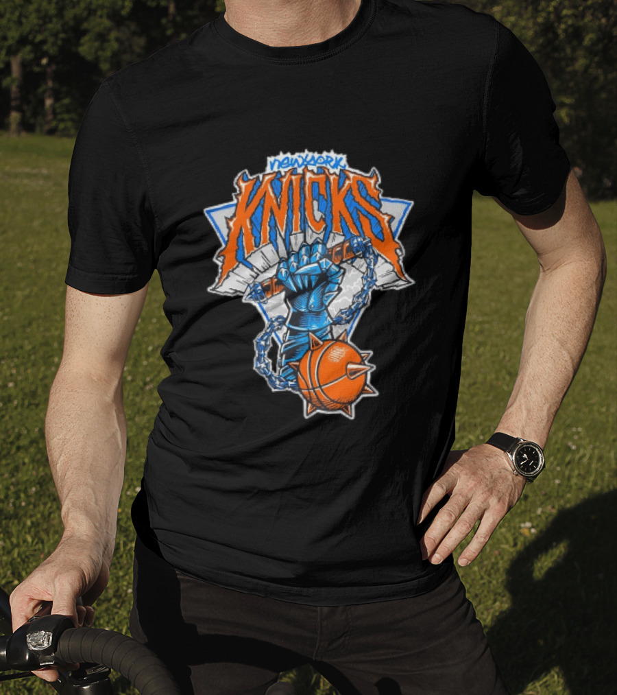 New York Knicks Fist Spiked Basketball Mace Burst Through Concrete T-Shirt