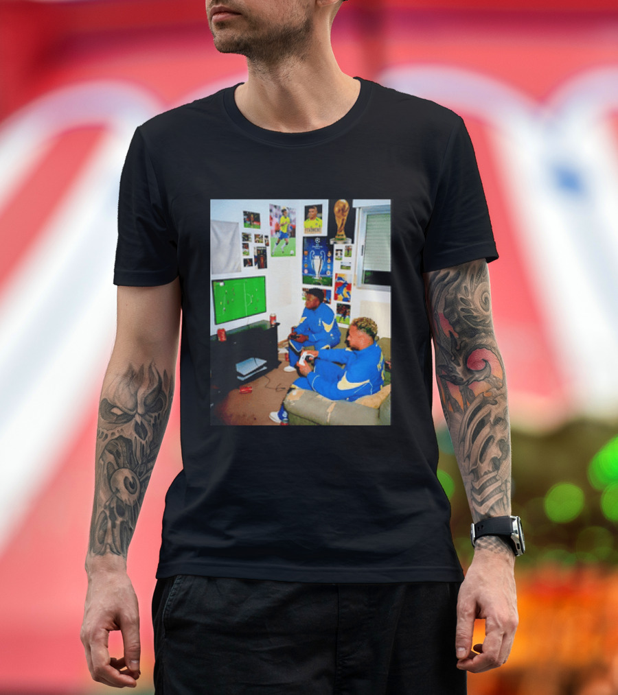 Brazil National Team Neymar Vinícius Júnior Playing Video Games Football S T-Shirt