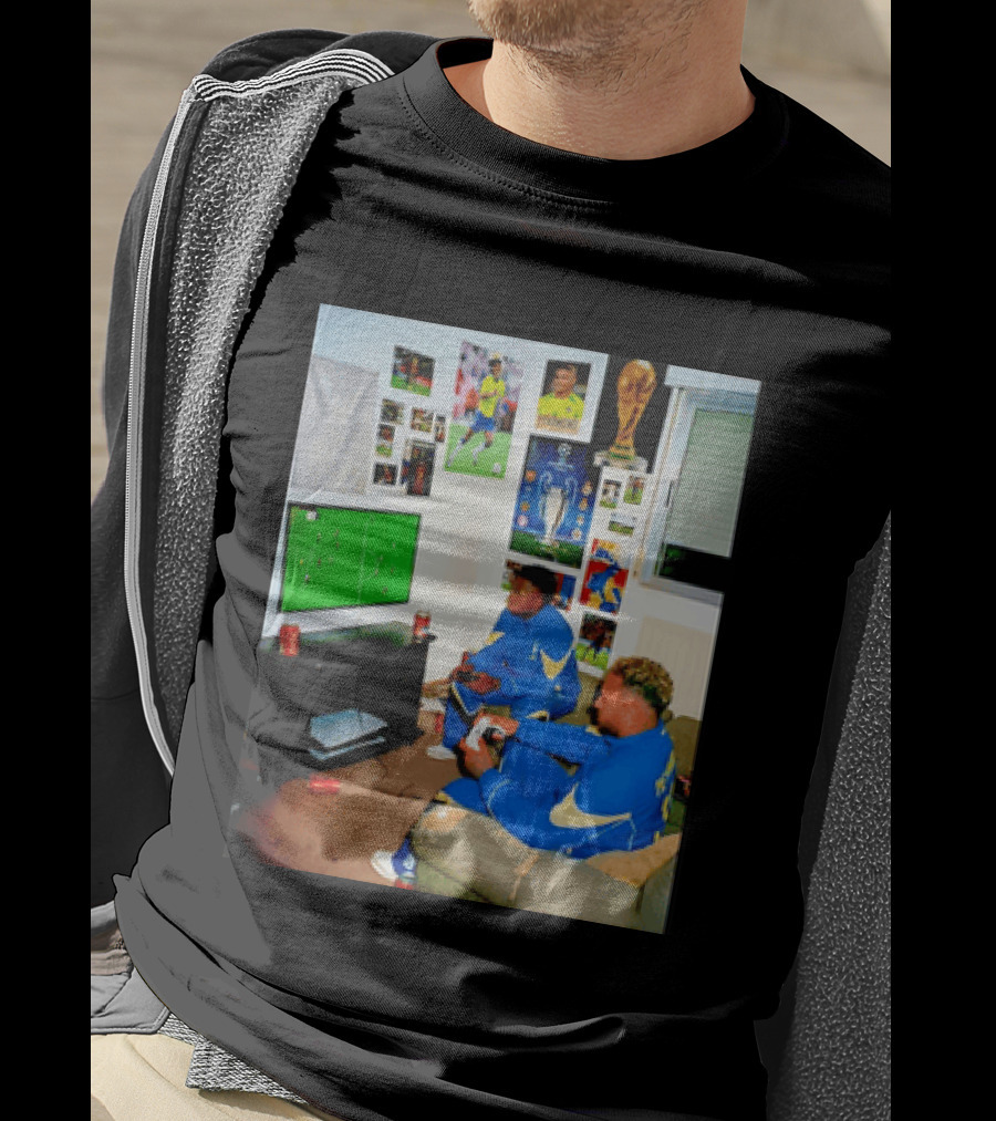 Brazil National Team Neymar Vinícius Júnior Playing Video Games Football S T-Shirt