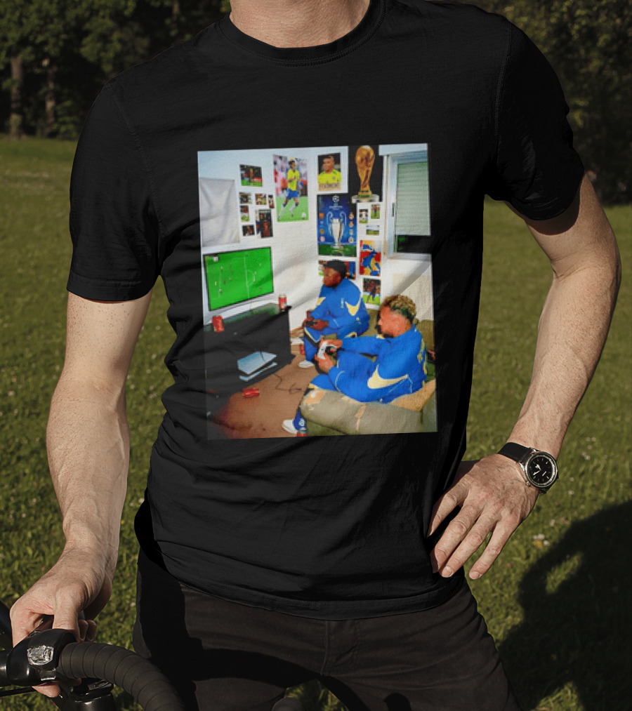 Brazil National Team Neymar Vinícius Júnior Playing Video Games Football S T-Shirt