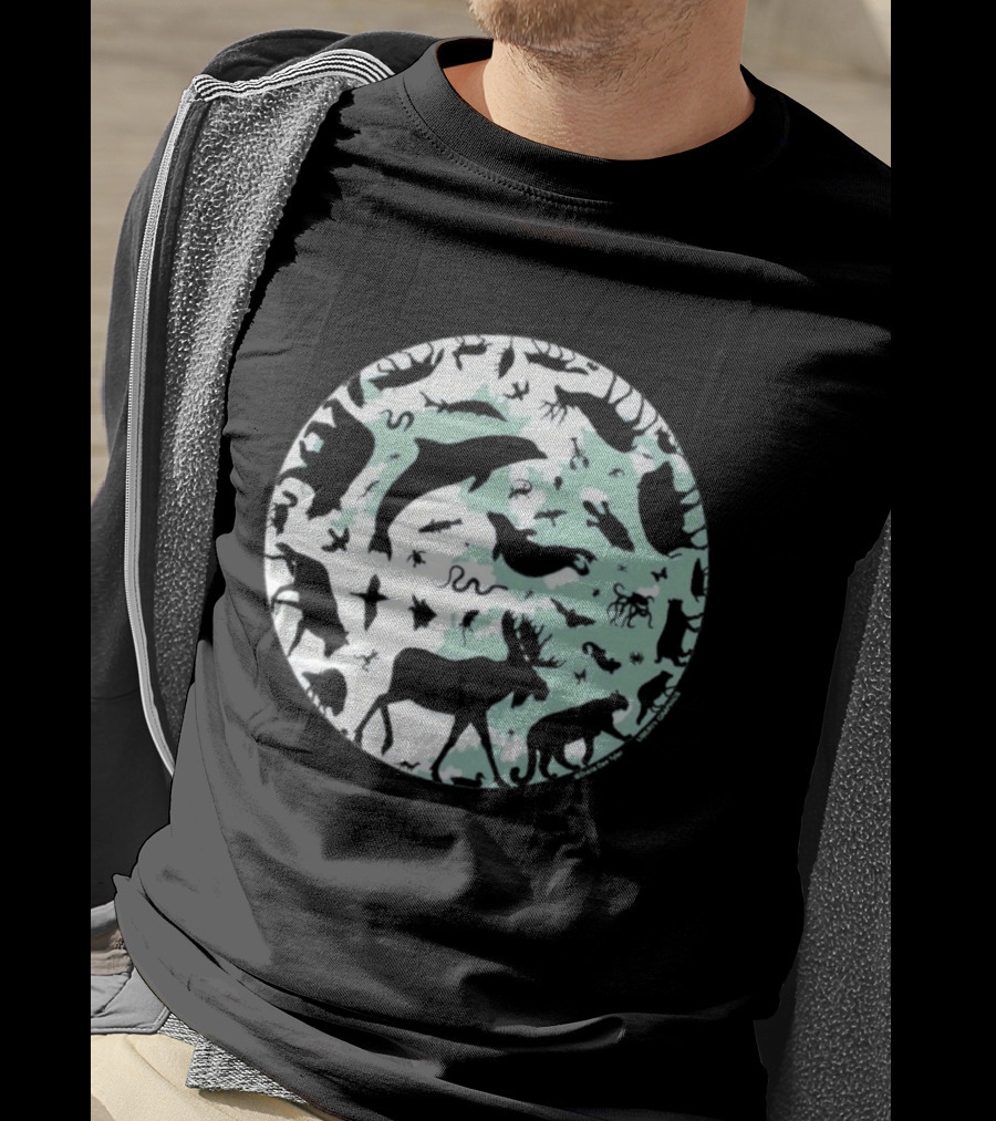 Night Animals Silhouette Circle Adult Navy 2026 T-Shirt