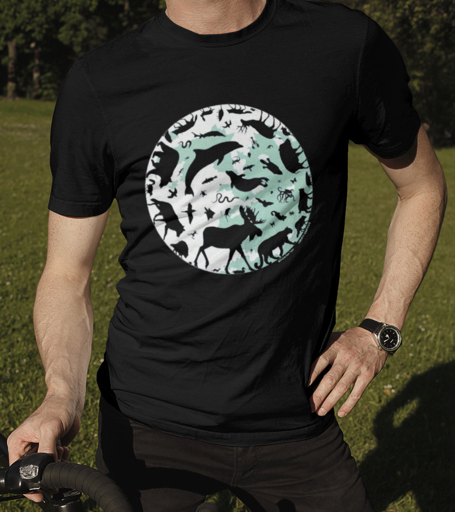 Night Animals Silhouette Circle Adult Navy 2026 T-Shirt