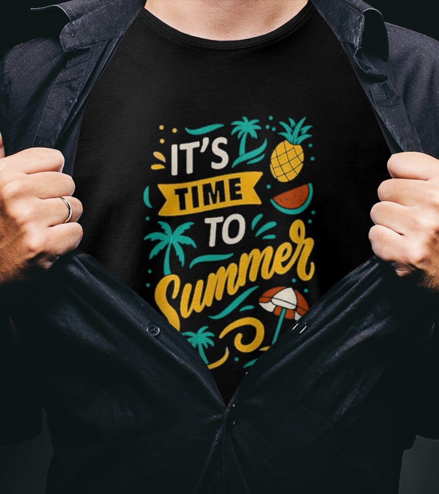 It's Time To Summer With Pineapple Watermelon Beach Umbrella T-Shirt