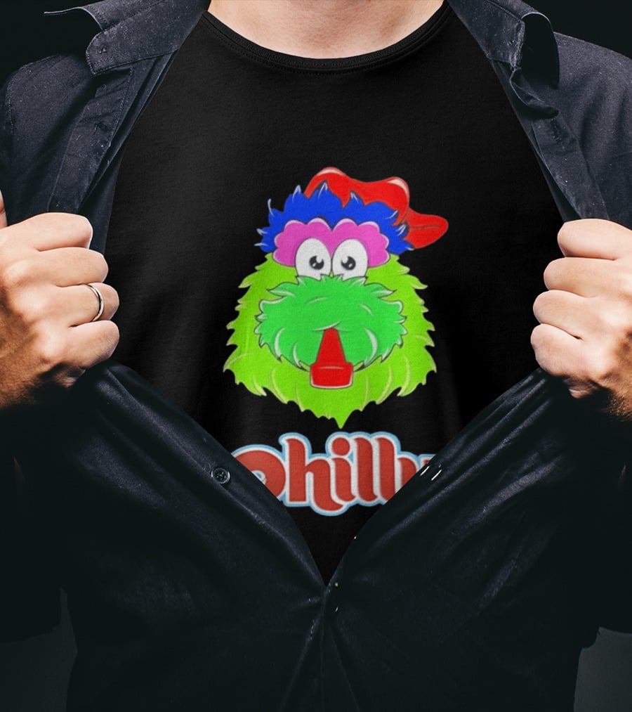 Philly Fanatics Whistle Philly Green Furry Mascot Red Hat T-Shirt
