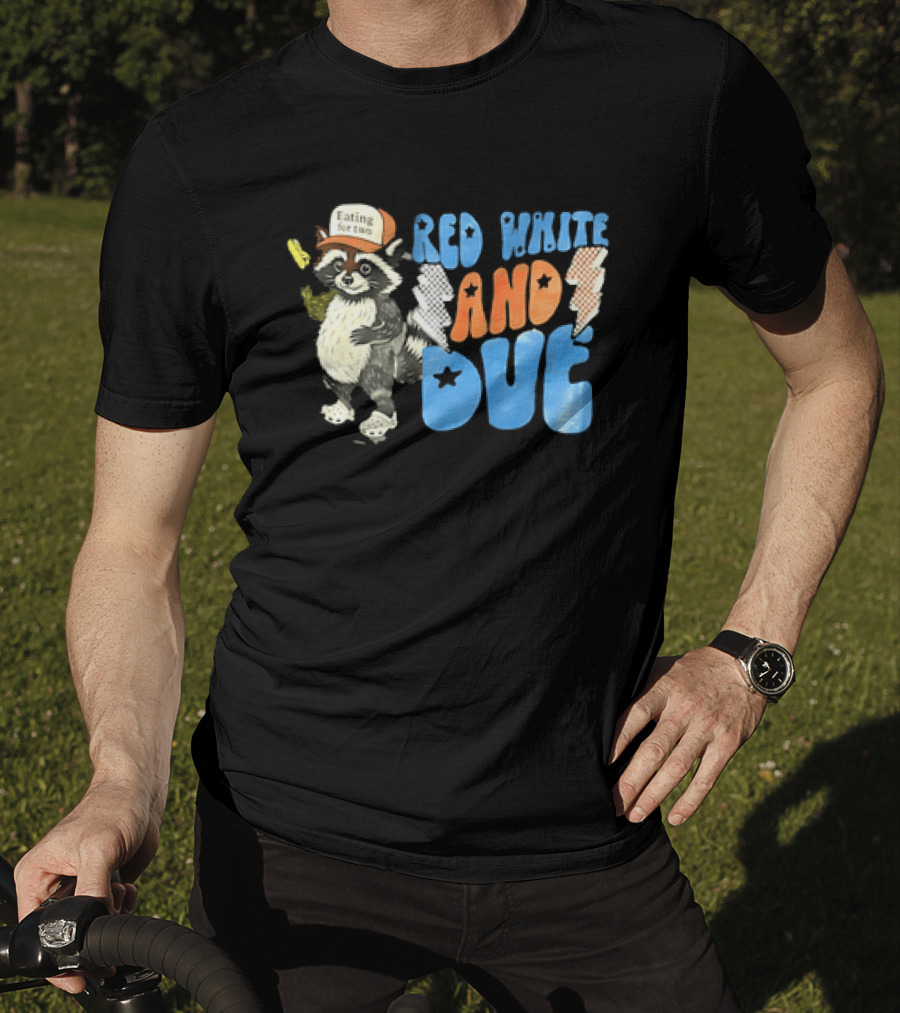 Red White And Due Raccoon Eating For Two T-Shirt