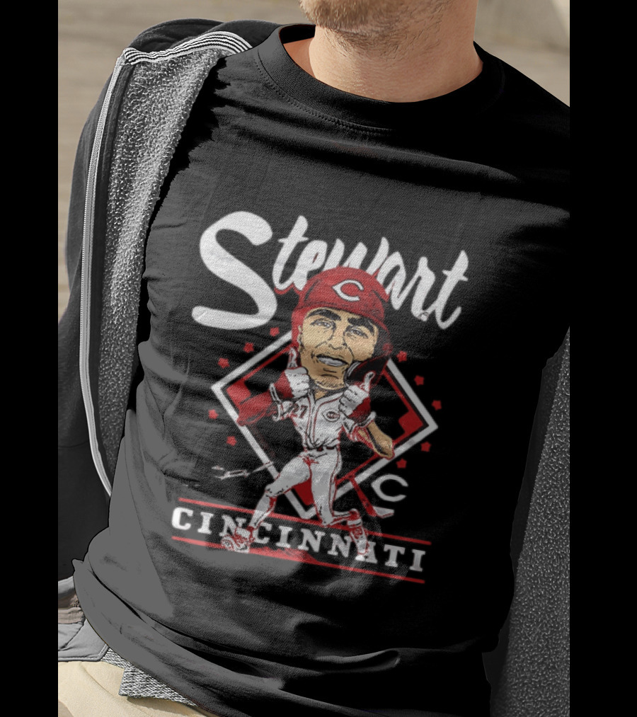 Cincinnati Reds Sal Stewart Baseball Caricature T-Shirt
