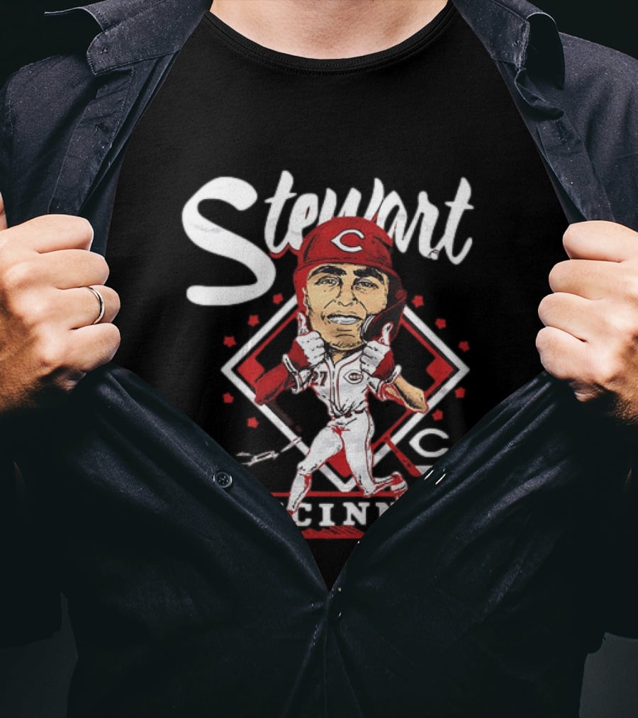 Cincinnati Reds Sal Stewart Baseball Caricature T-Shirt