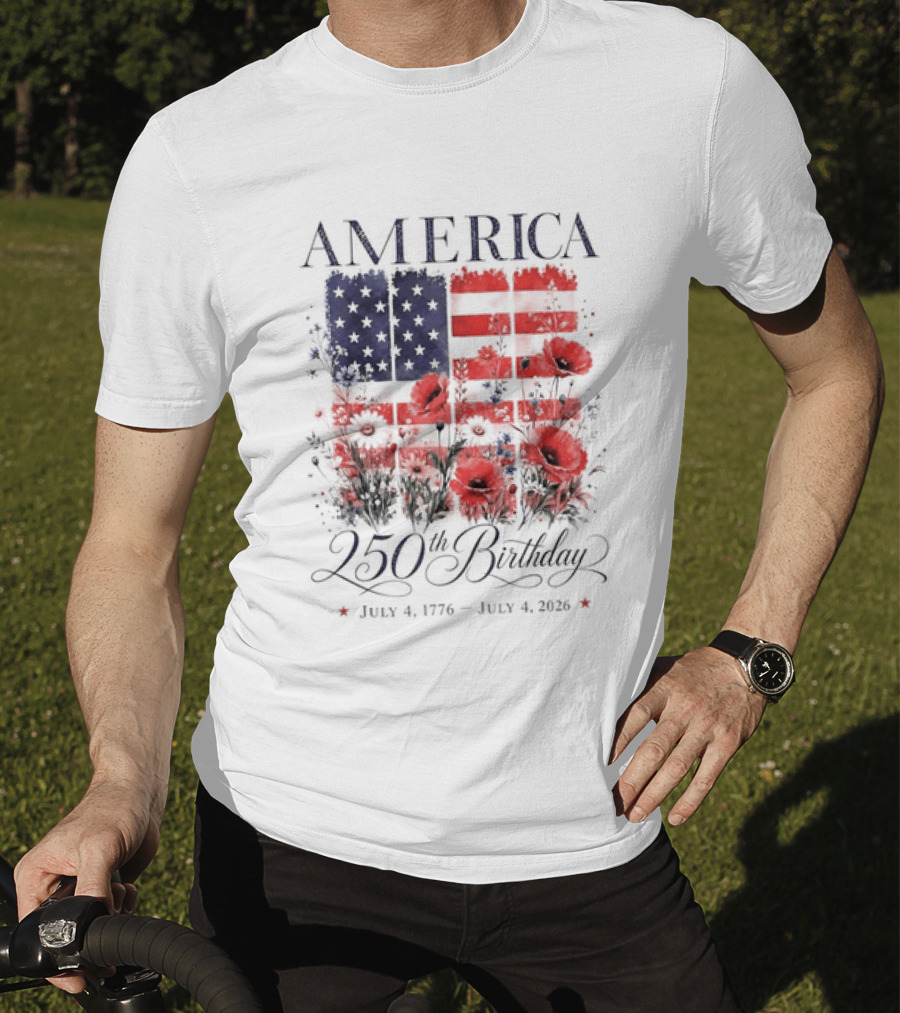 America 250th Birthday July 4 1776 2026 Floral Flag T-Shirt