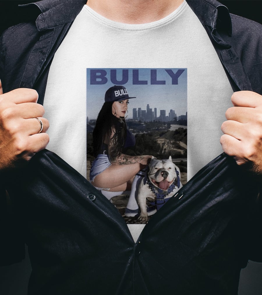 Bully Lifestyle Woman Squatting With Dog Cityscape T-Shirt