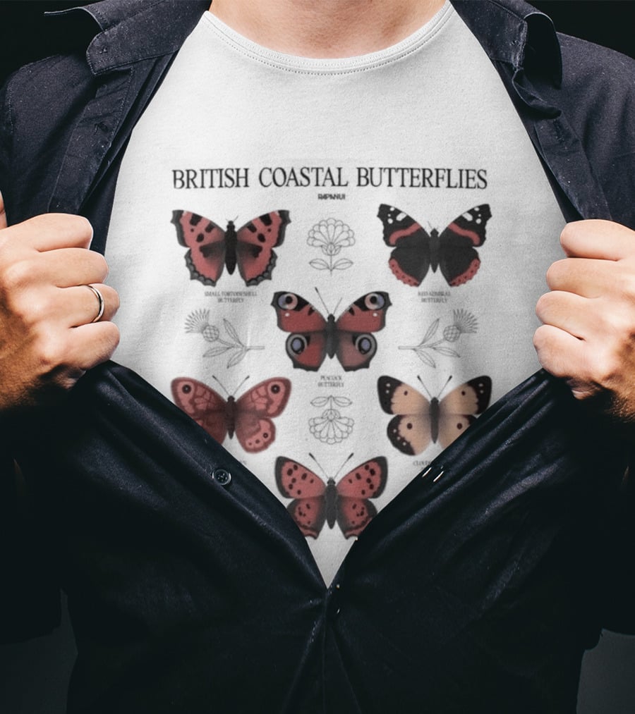 British Coastal Butterflies Species Identification Nature Motifs T-Shirt