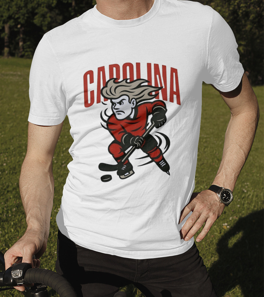 Carolina Hockey Action Figure Skating Puck Player T-Shirt