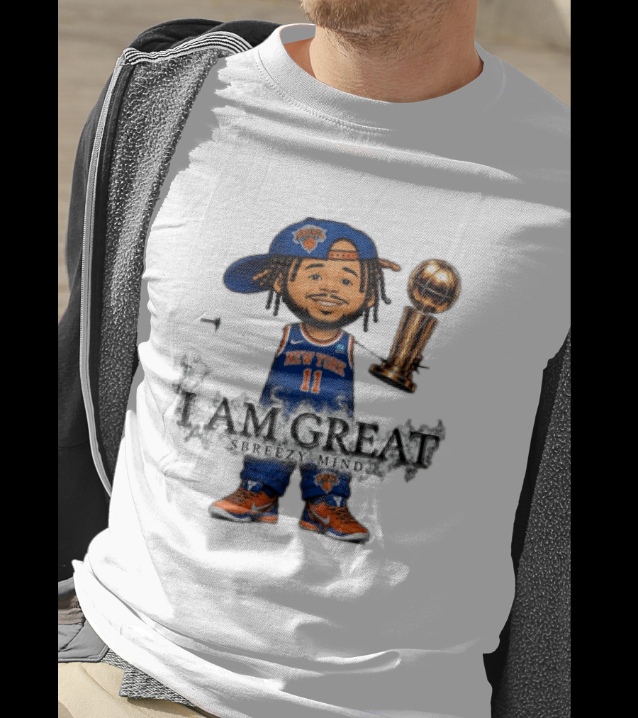 New York Knicks Jalen Brunson I Am Great Big Head Stick Hand Trophy T-Shirt