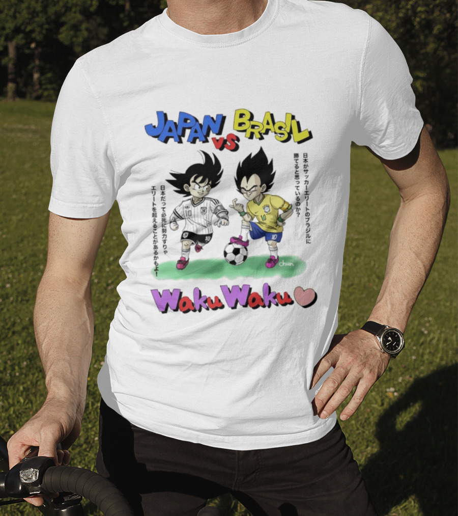 Japan Vs Brasil Goku Vegeta National Teams Waku Waku Soccer Match T-Shirt