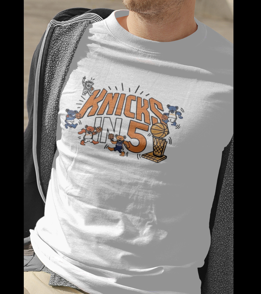 Knicks In 5 Grateful Dead Bears Basketball Collaboration T-Shirt