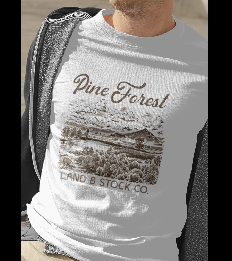 Pine Forest Land And Stock Co Mountain Lake Landscape T-Shirt