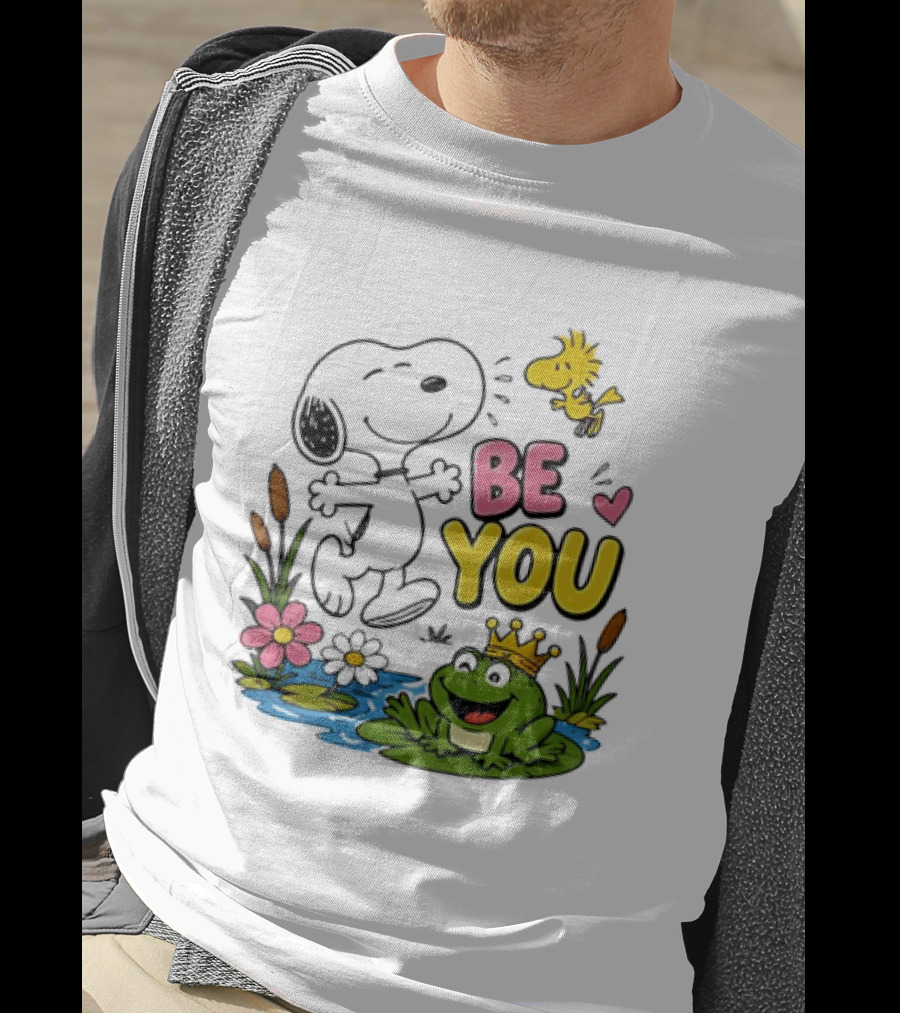 Snoopy And Woodstock Be You Frog Watercolor Flowers T-Shirt