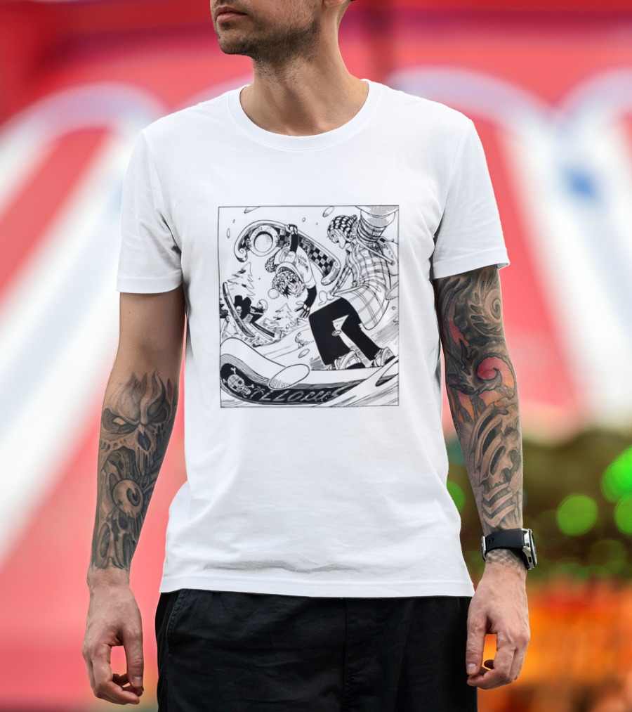 Snowboarding One Piece Crew Manga Style Action White Out Winter Scene T-Shirt