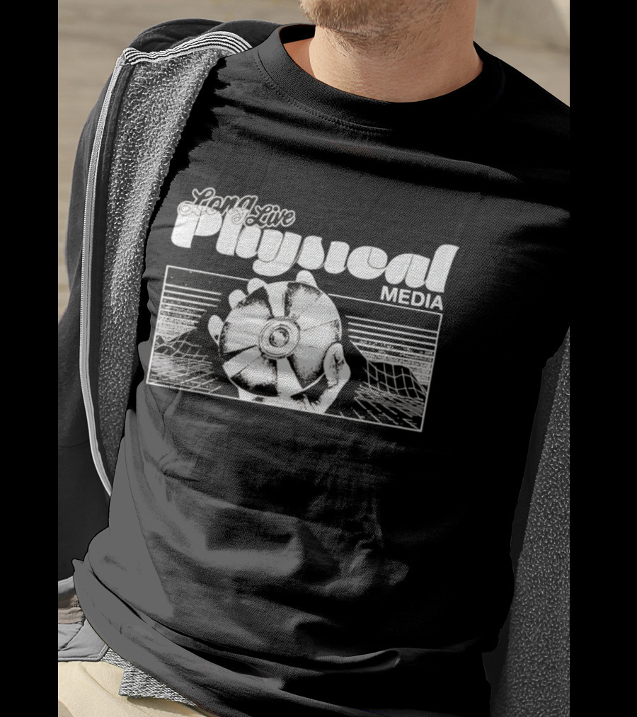 Long Live Physical Media Hand Holding Compact Disc T-Shirt