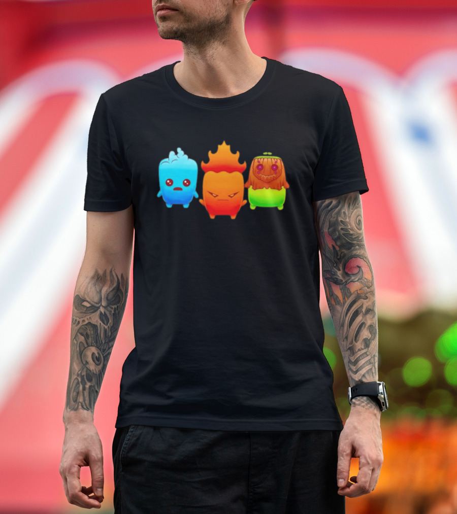 Water Fire And Earth Elemental Creatures Fireboy And Watergirl Cute Characters T-Shirt