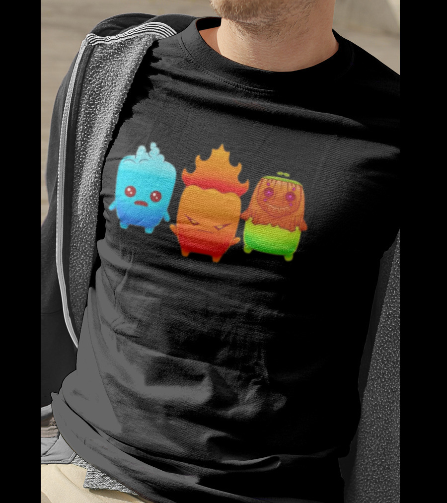 Water Fire And Earth Elemental Creatures Fireboy And Watergirl Cute Characters T-Shirt