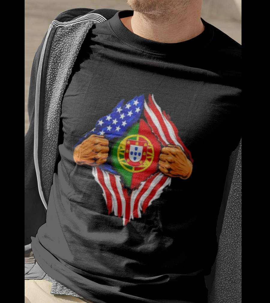Super Hero American Portuguese Pride Combo Flag T-Shirt