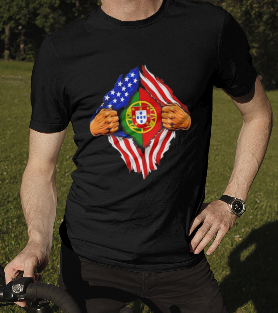 Super Hero American Portuguese Pride Combo Flag T-Shirt