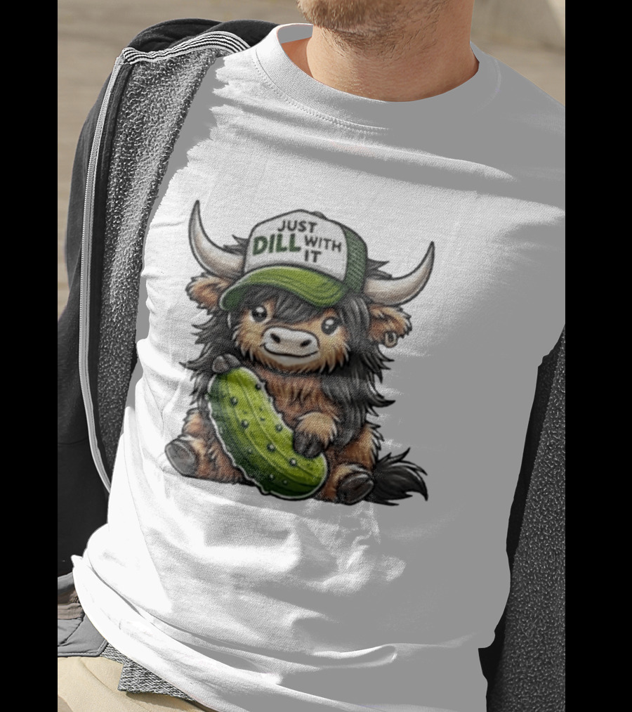 Highland Cow Just Dill With It Pickle Hat T-Shirt
