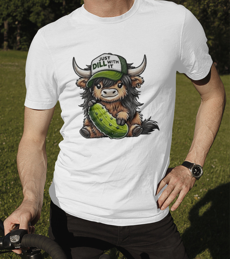 Highland Cow Just Dill With It Pickle Hat T-Shirt