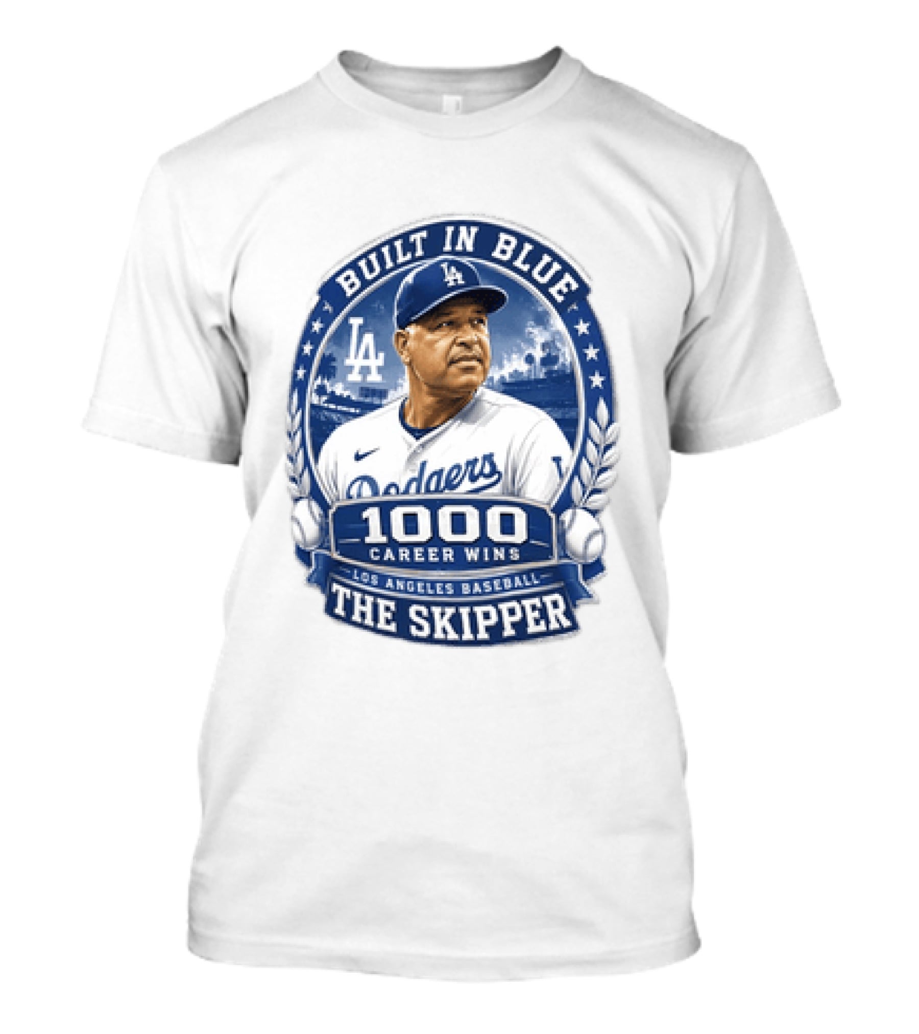 Built In Blue Los Angeles Dodgers Dave Roberts 1000 Career Wins The Skipper T-Shirt