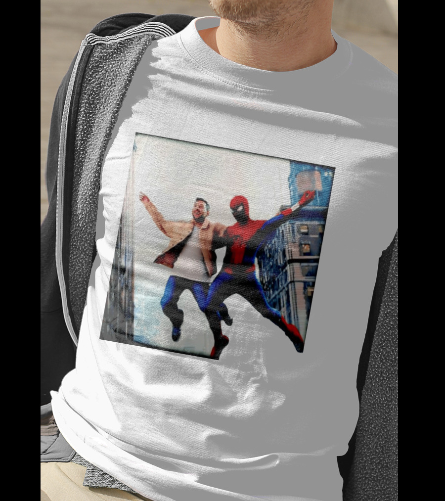 Lionel Messi And Spider Man Jump In City Marvel Cinematic Universe T-Shirt