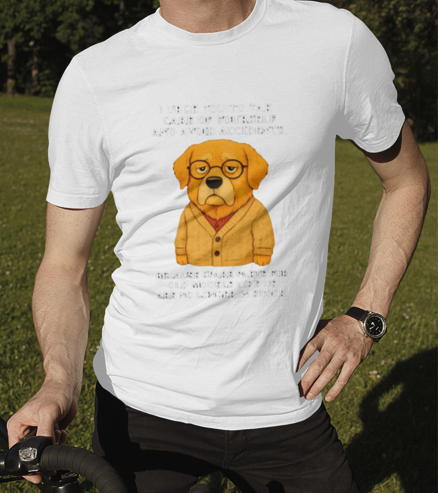 Elderly Golden Retriever Warns To Avoid Accidents Spare Parts For Old Models Not In Stock T-Shirt