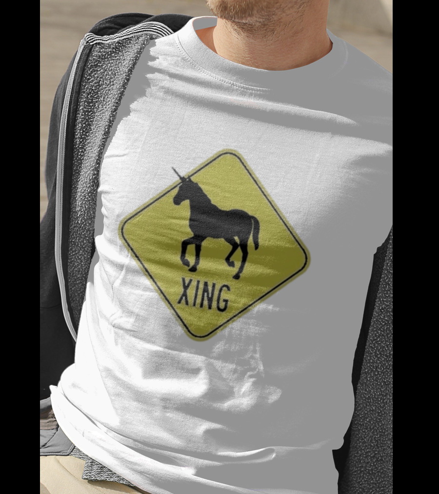 Unicorn Xing Mythical Creature Crosswalk Sign T-Shirt