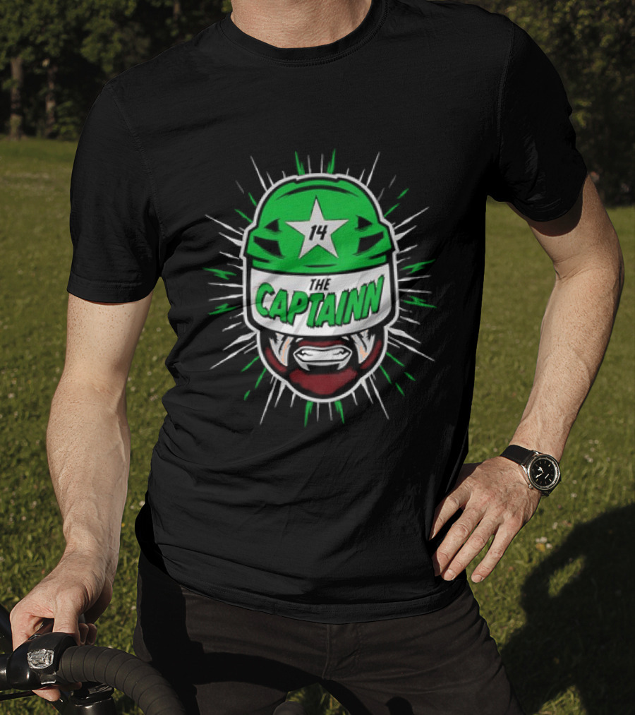 The Captainn Dallas Stars 14 Hockey Beard Helmet T-Shirt