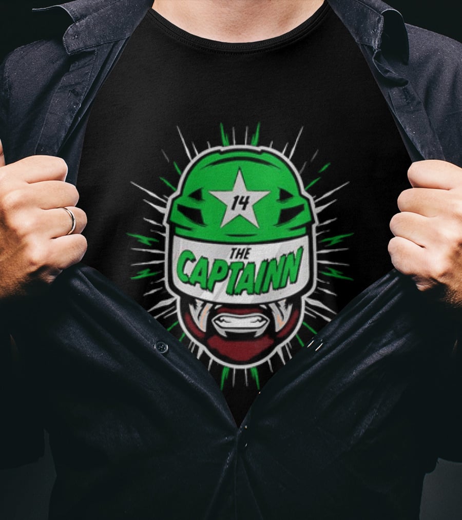The Captainn Dallas Stars 14 Hockey Beard Helmet T-Shirt