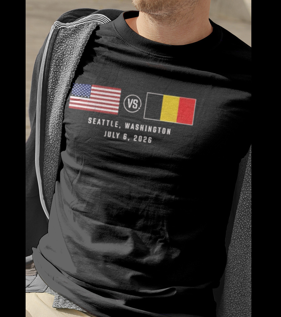 USA Vs Belgium Seattle Washington July 6 2026 American And Belgian Flags T-Shirt