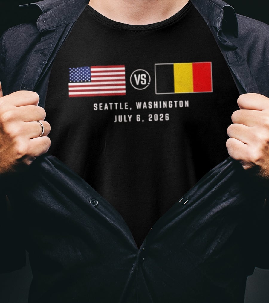 USA Vs Belgium Seattle Washington July 6 2026 American And Belgian Flags T-Shirt