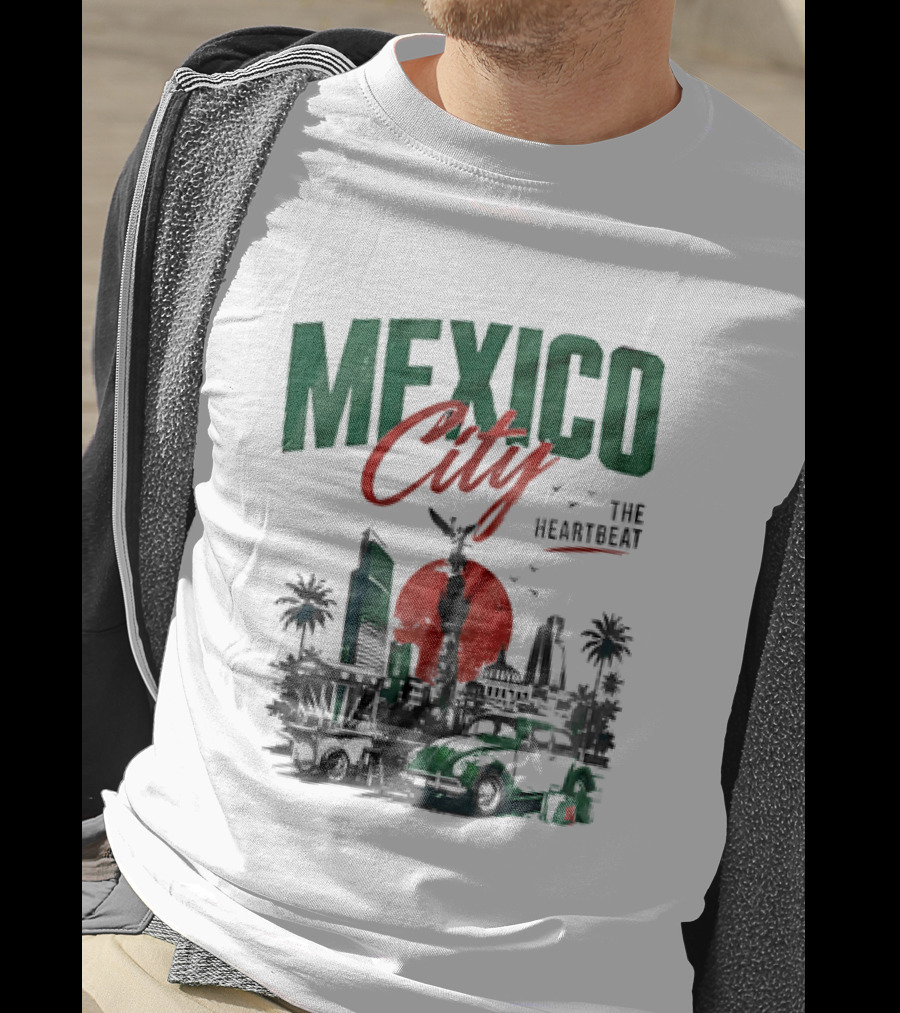 Mexico City Skyline Angel Of Independence Vibrant Heartbeat Landscape T-Shirt