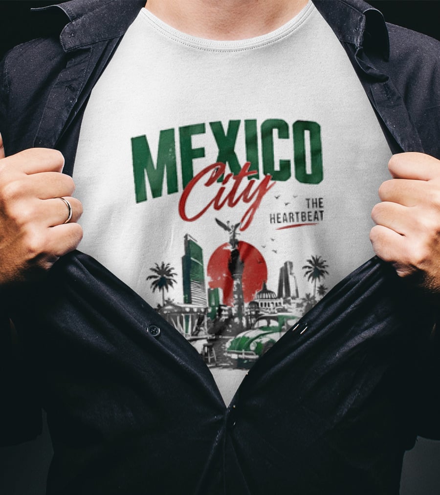 Mexico City Skyline Angel Of Independence Vibrant Heartbeat Landscape T-Shirt