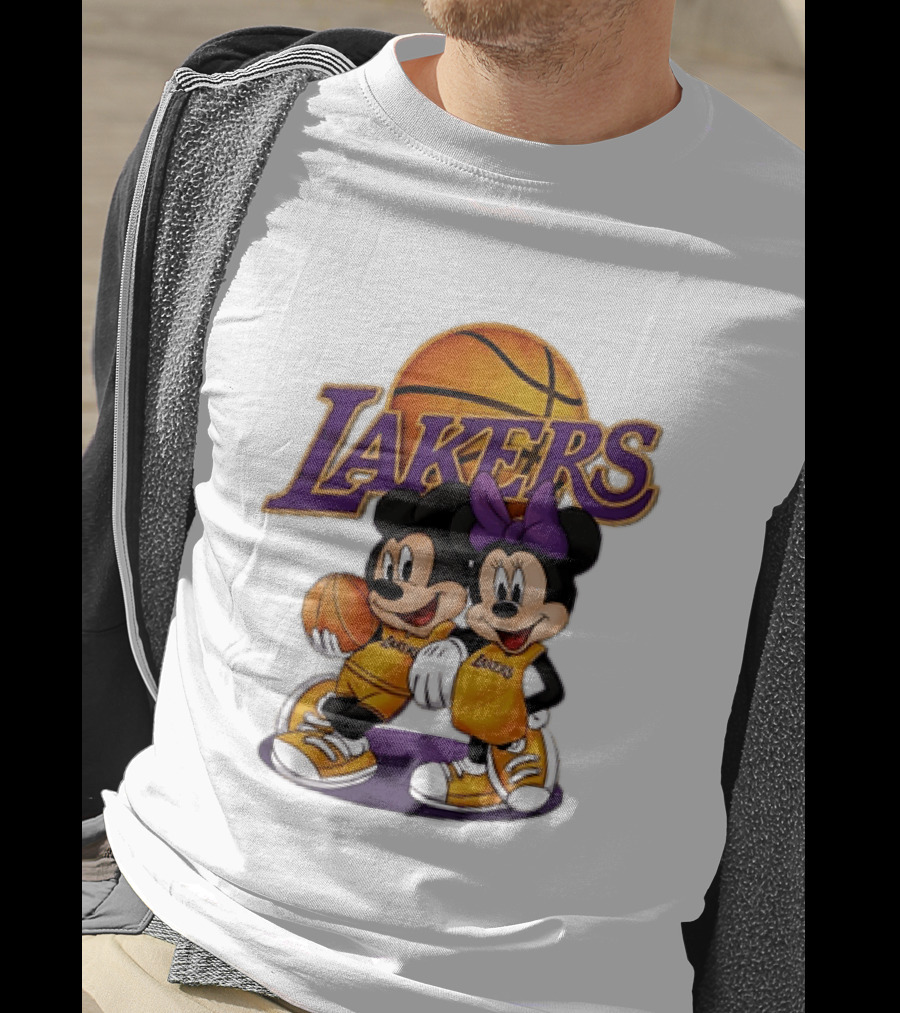 Mickey Mouse Los Angeles Lakers Basketball Crossover With Minnie Mouse T-Shirt