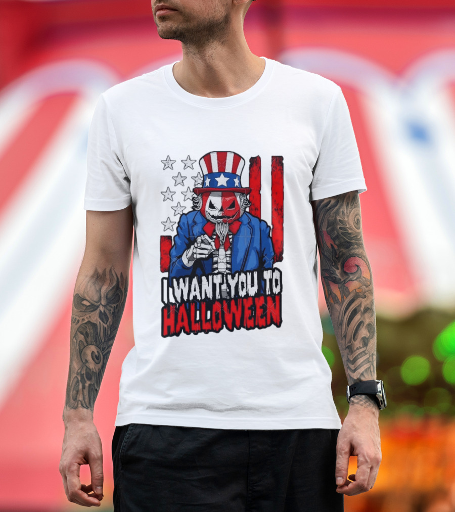 USA Patriotic Zombie Uncle Sam Pumpkin I Want You To Halloween T-Shirt