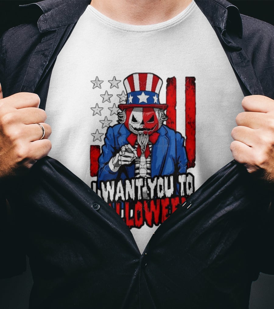 USA Patriotic Zombie Uncle Sam Pumpkin I Want You To Halloween T-Shirt