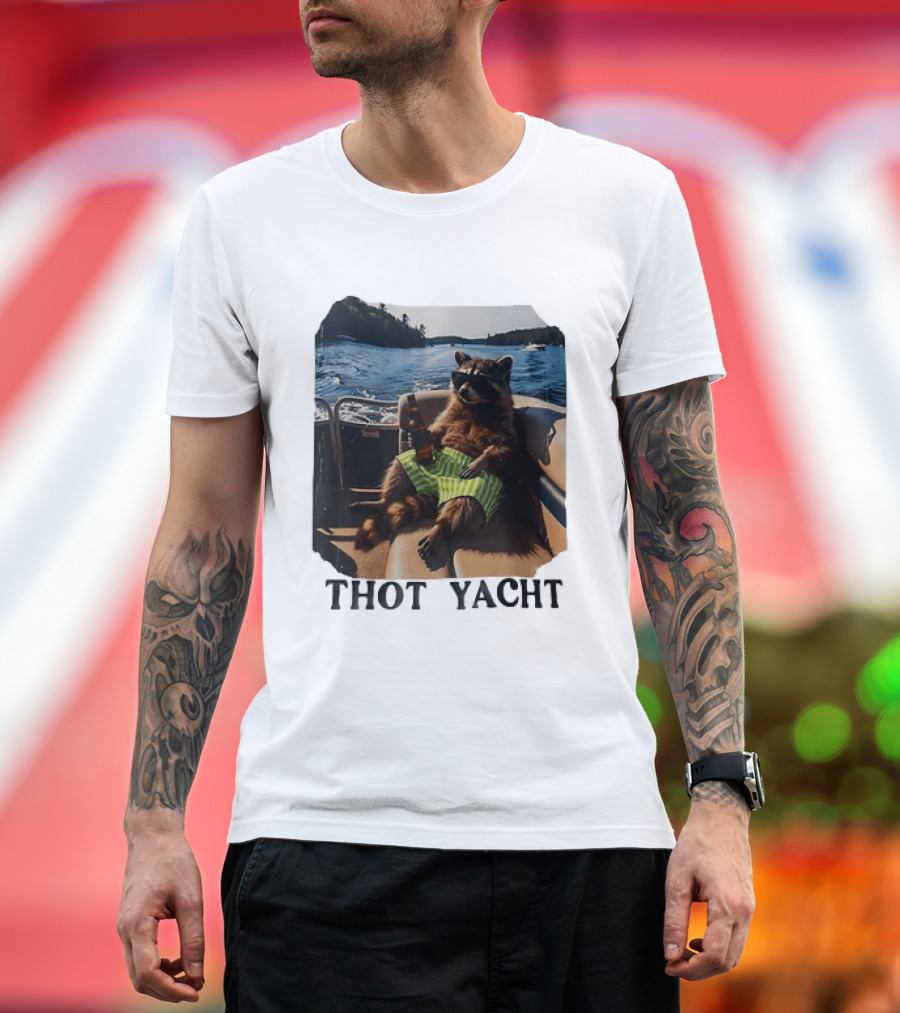 Raccoon Relaxing Thot Yacht Boat Adventure T-Shirt