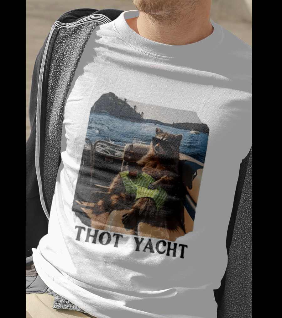 Raccoon Relaxing Thot Yacht Boat Adventure T-Shirt