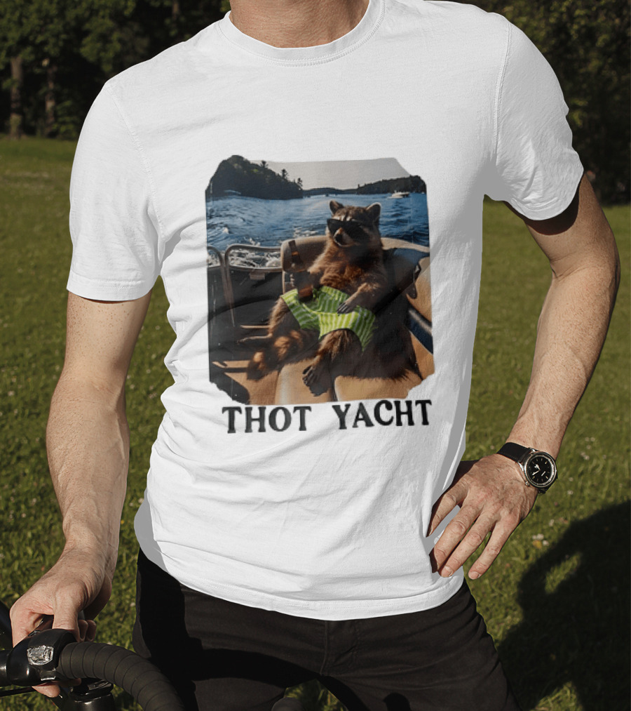 Raccoon Relaxing Thot Yacht Boat Adventure T-Shirt
