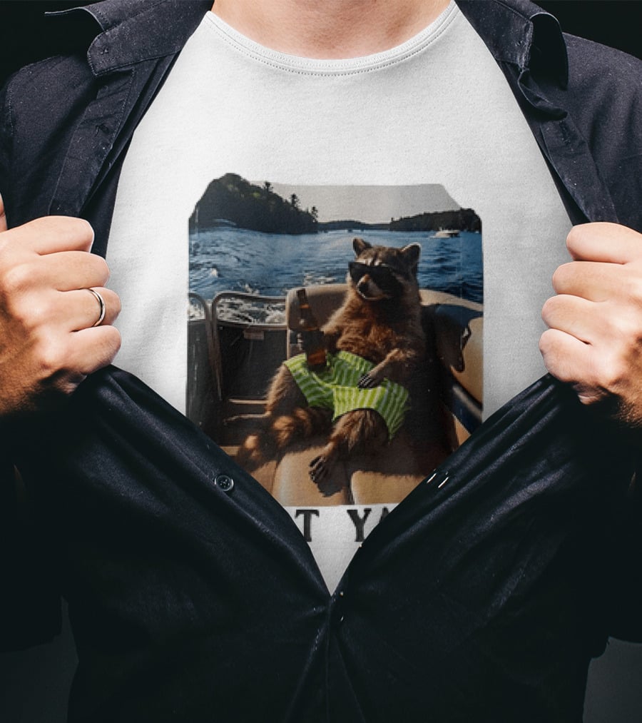 Raccoon Relaxing Thot Yacht Boat Adventure T-Shirt