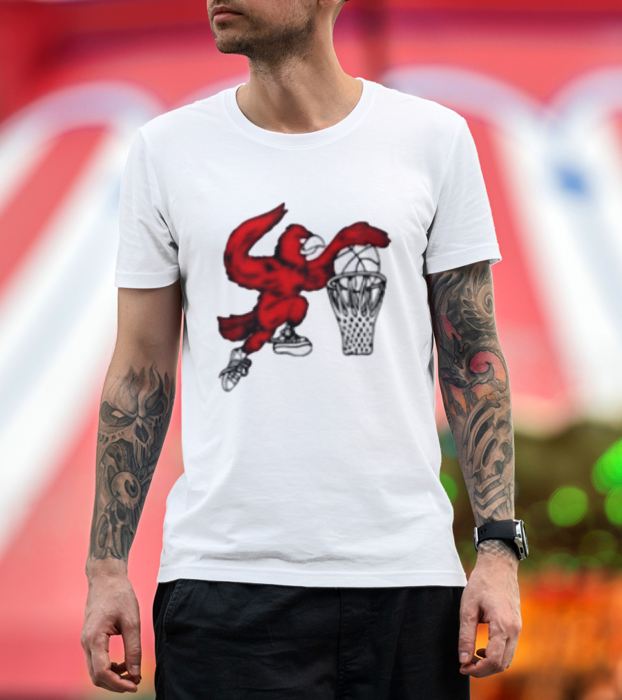 Red Cardinal Bird Dunking Basketball T-Shirt